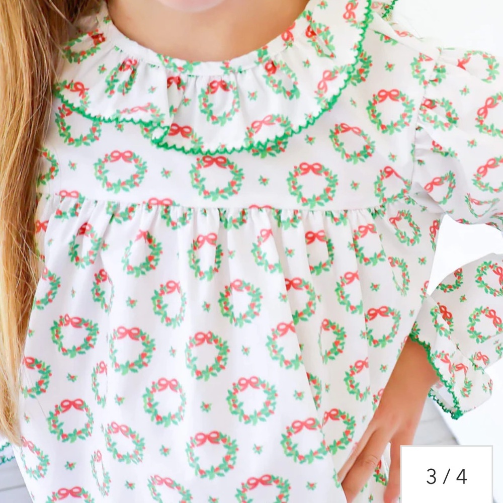 Holiday Wreath Ruffle Collared Dress - Picture 3 of 4